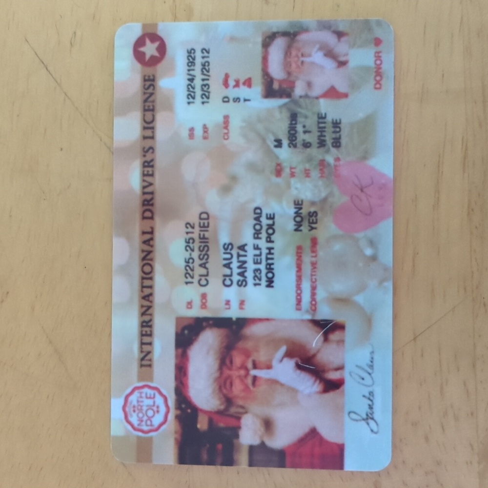 Santa  Claus's international driver's license